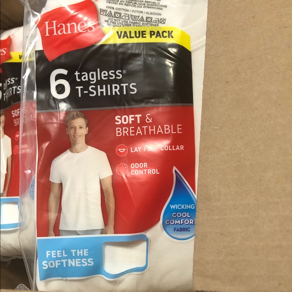Hanes Men's Value Pack White Crew T-Shirt Undershirts, 6 Pack - Picture 5 of 8
